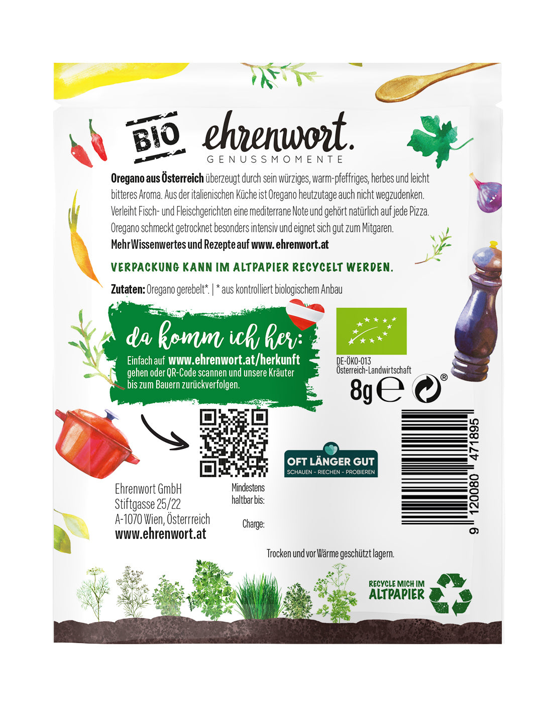 Oregano gerebelt Briefchen RĂĽckseite