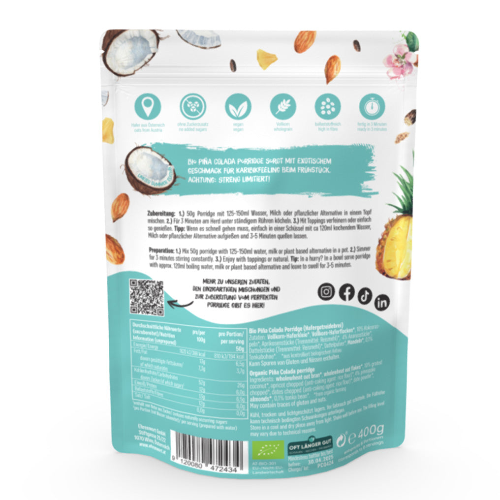 BIO Pina Colada Porridge RĂĽckseite